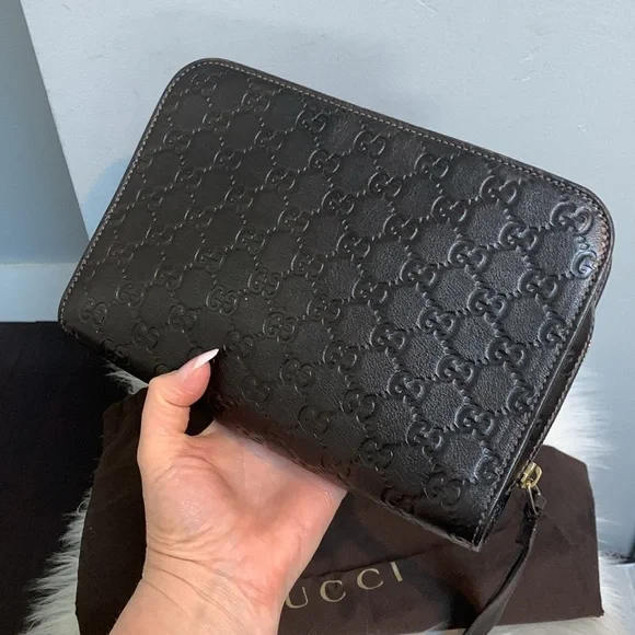 ❌SOLD❌Authentic Gucci all brown leather large clutch / wristlet w dustbag - Picture 5 of 17